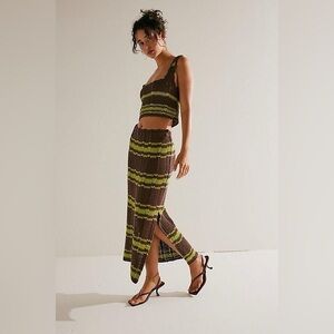 Free People Donni Sweater Set Brown Lime Green Crochet S